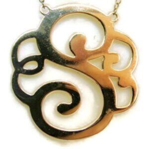 16 +2" "S" Monogram Necklace 14K Gold Plated Sterling Silver Italy